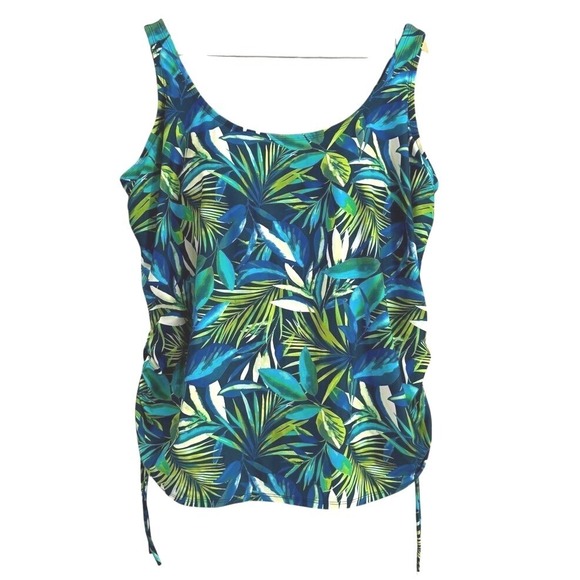 Swimsuits For All Other - Swimsuits for all Side-Tie Adjustable Tankini Top Blue Green Tropical Pattern 24